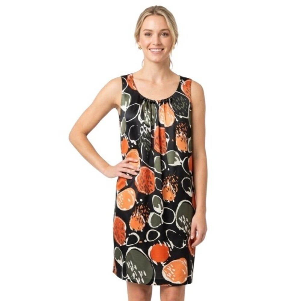 Mac & Jac Womens Dress L Black Orange Shift Satin Lined Zip BEADED Halloween